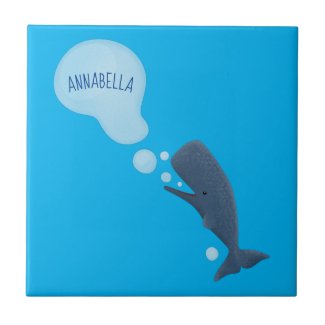 Cute sperm whale blowing bubbles cartoon