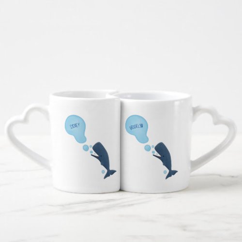 Cute sperm whale blowing bubbles cartoon coffee mug set