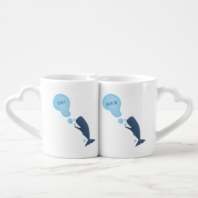 Cute sperm whale blowing bubbles cartoon coffee mug set (Back Nesting)