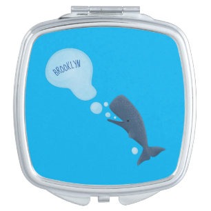 Cute sperm whale blowing bubbles cartoon compact mirror
