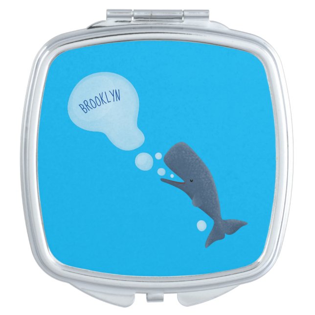 Cute sperm whale blowing bubbles cartoon compact mirror (Front)