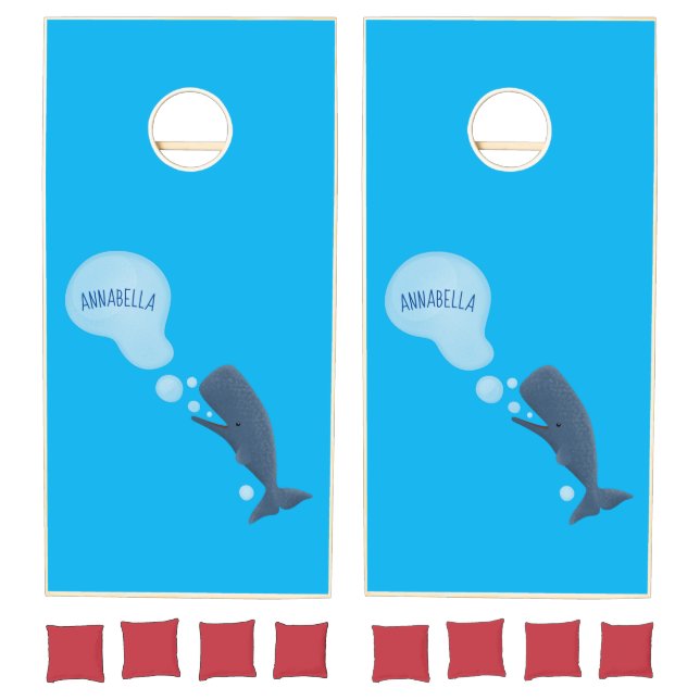 Cute sperm whale blowing bubbles cartoon cornhole set (Set)