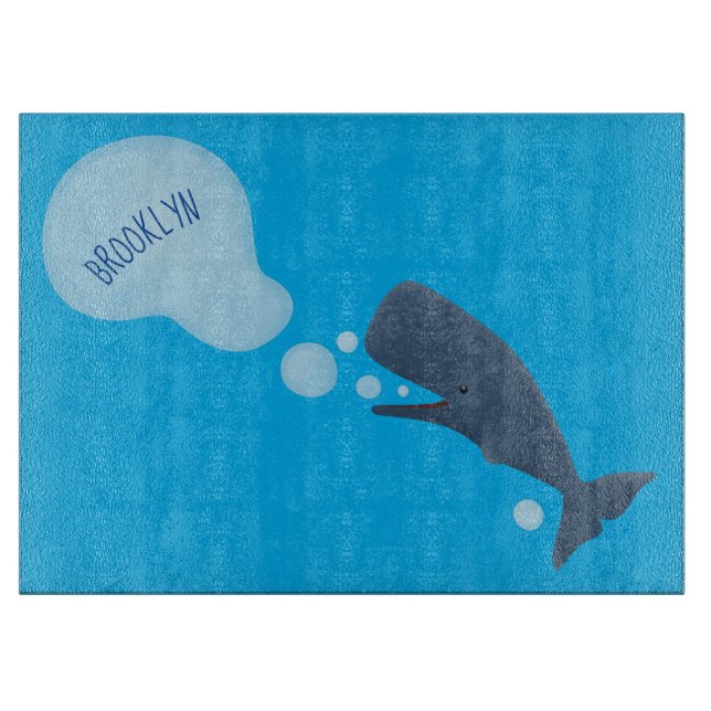Cute sperm whale blowing bubbles cartoon cutting board (Front)