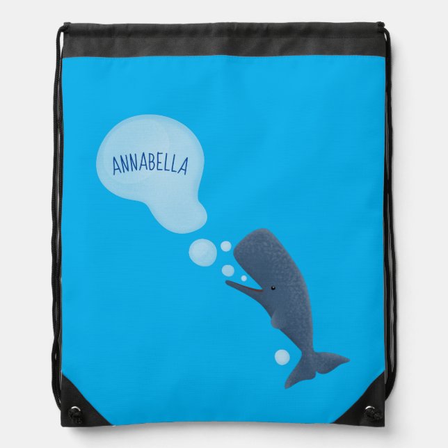 Cute sperm whale blowing bubbles cartoon drawstring bag (Front)
