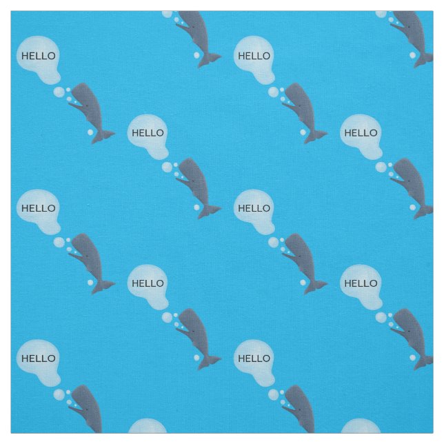 Cute sperm whale blowing bubbles cartoon fabric (Swatch)