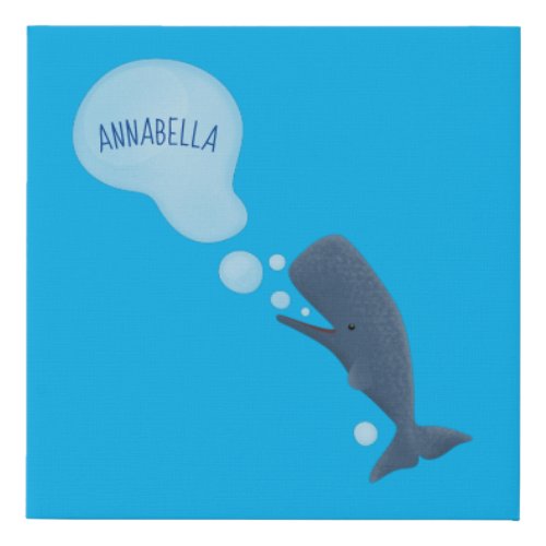 Cute sperm whale blowing bubbles cartoon faux canvas print