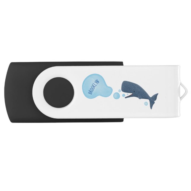 Cute sperm whale blowing bubbles cartoon flash drive (Front)