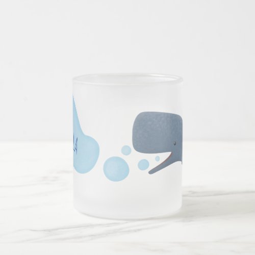 Cute sperm whale blowing bubbles cartoon frosted glass coffee mug