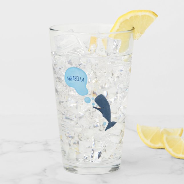 Cute sperm whale blowing bubbles cartoon glass (Back Ice)