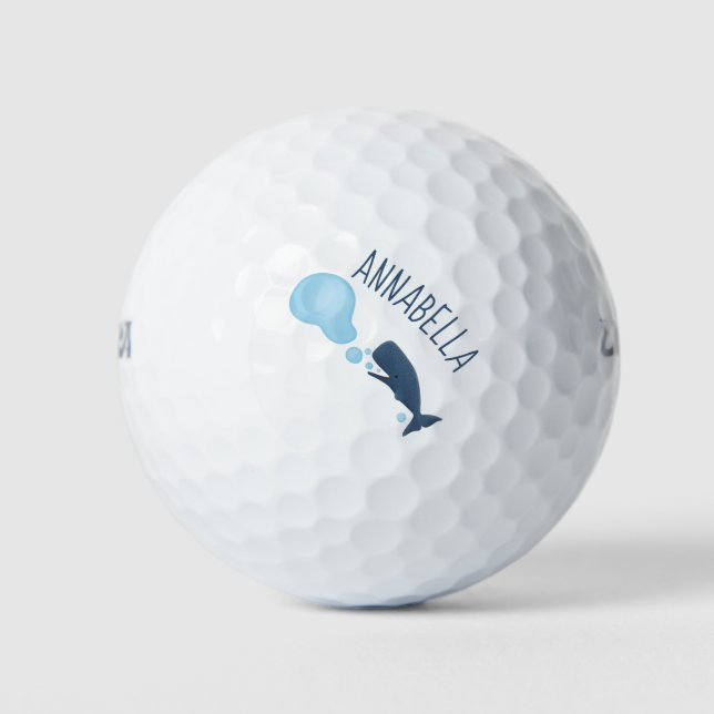 Cute sperm whale blowing bubbles cartoon golf balls (Front)