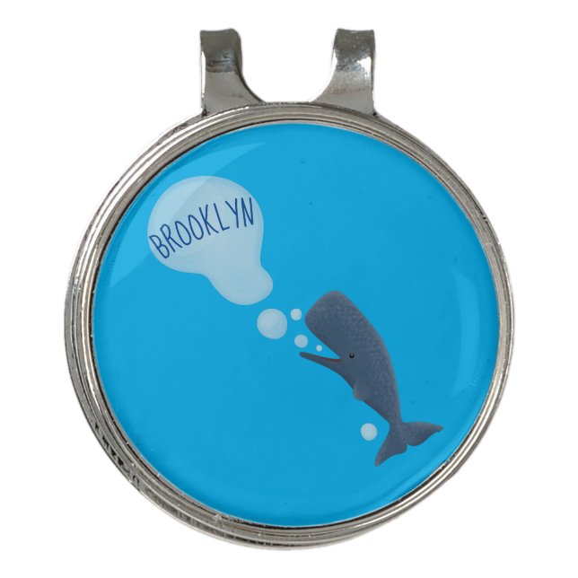 Cute sperm whale blowing bubbles cartoon golf hat clip (Front)