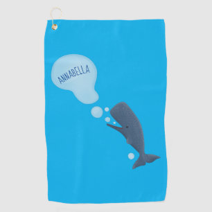 Cute sperm whale blowing bubbles cartoon golf towel