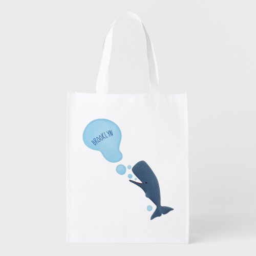 Cute sperm whale blowing bubbles cartoon grocery bag