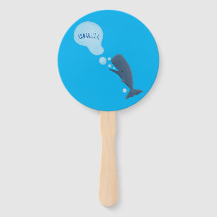 Cute sperm whale blowing bubbles cartoon hand fan