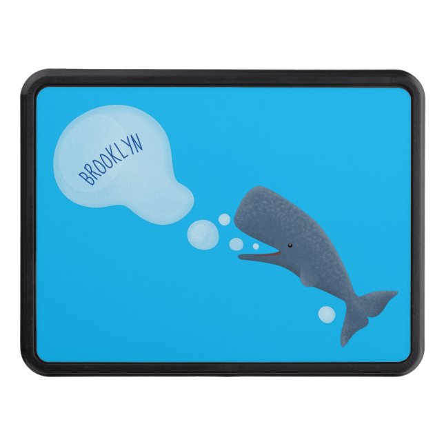 Cute sperm whale blowing bubbles cartoon hitch cover (Front)