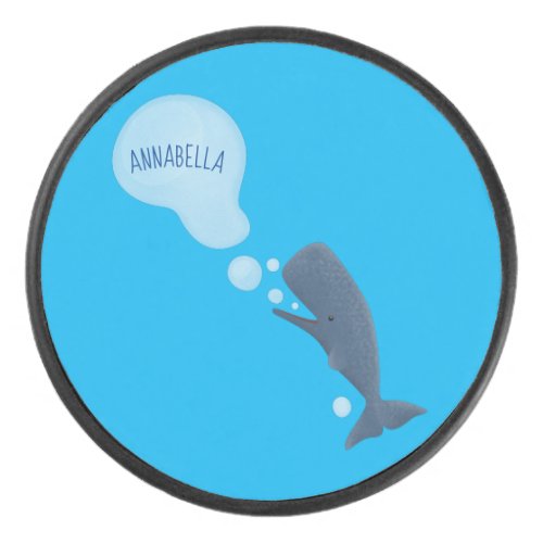 Cute sperm whale blowing bubbles cartoon hockey puck