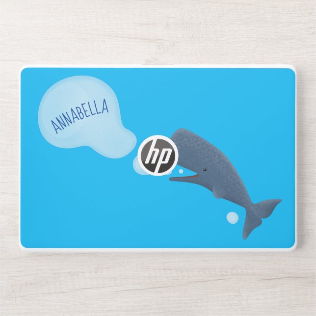 Cute sperm whale blowing bubbles cartoon HP laptop skin (Front)