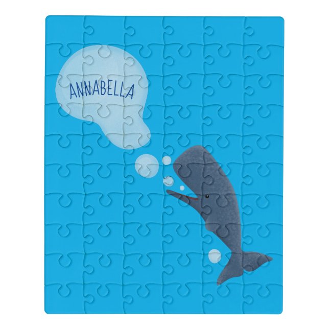 Cute sperm whale blowing bubbles cartoon jigsaw puzzle (Puzzle Vertical)