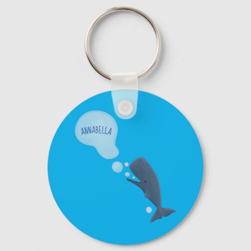 Cute sperm whale blowing bubbles cartoon keychain