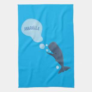 Cute sperm whale blowing bubbles cartoon kitchen towel