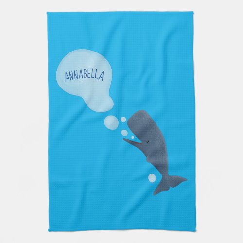 Cute sperm whale blowing bubbles cartoon kitchen towel
