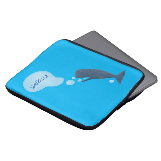 Cute sperm whale blowing bubbles cartoon laptop sleeve (Front Top)