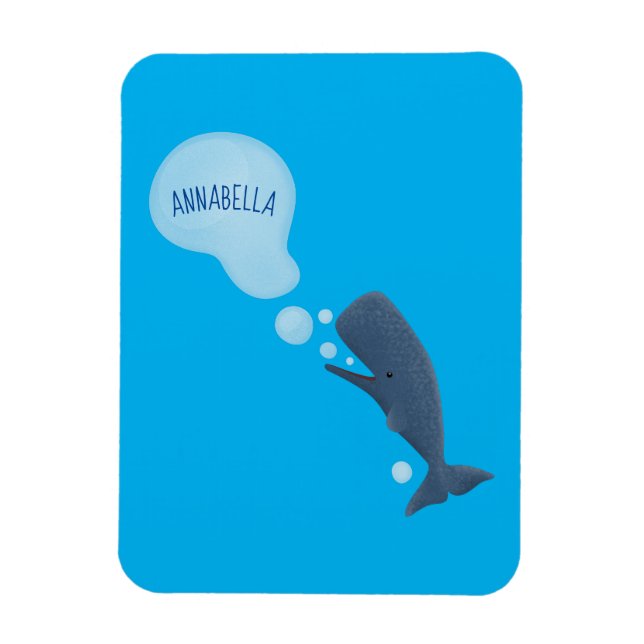 Cute sperm whale blowing bubbles cartoon magnet (Vertical)