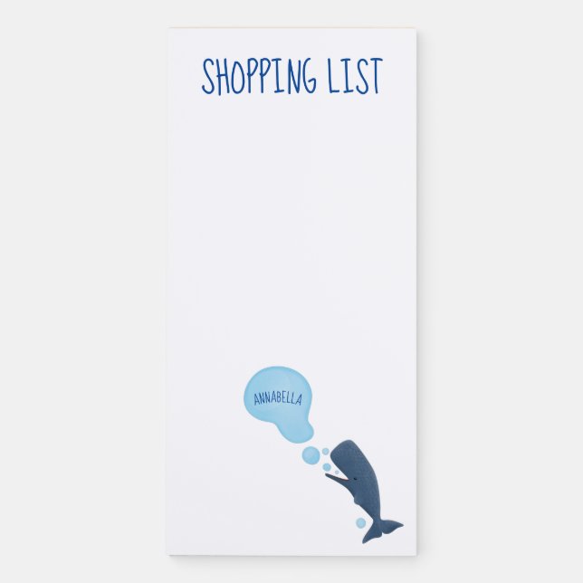 Cute sperm whale blowing bubbles cartoon magnetic notepad (Front)