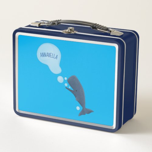 Cute sperm whale blowing bubbles cartoon metal lunch box