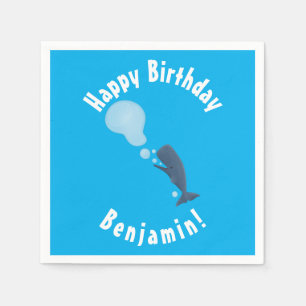 Cute sperm whale blowing bubbles cartoon napkins