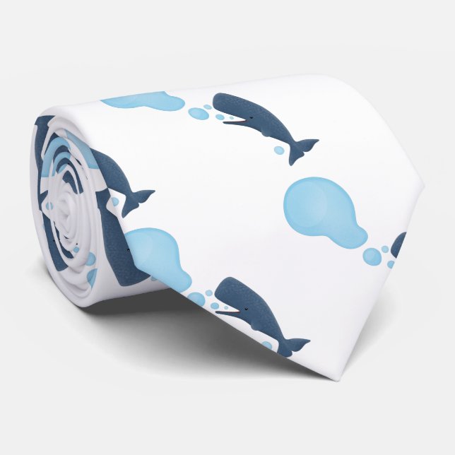 Cute sperm whale blowing bubbles cartoon neck tie (Rolled)