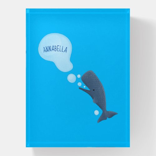 Cute sperm whale blowing bubbles cartoon paperweight