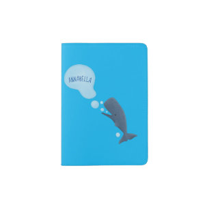 Cute sperm whale blowing bubbles cartoon passport holder
