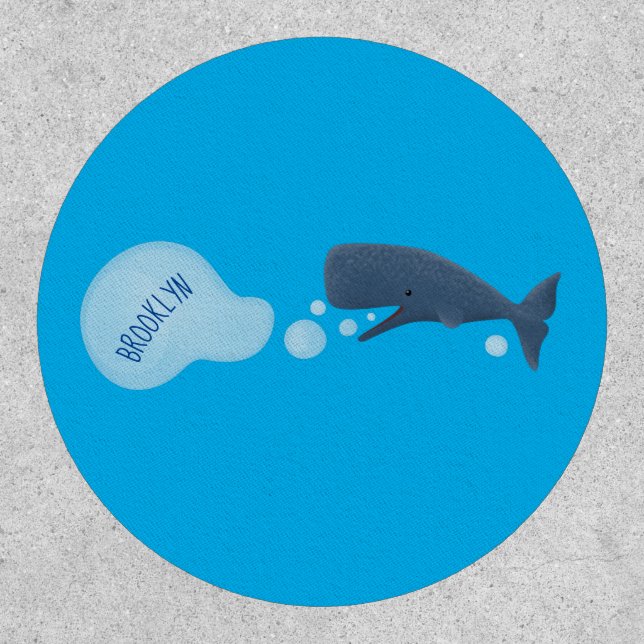 Cute sperm whale blowing bubbles cartoon patch (Front)