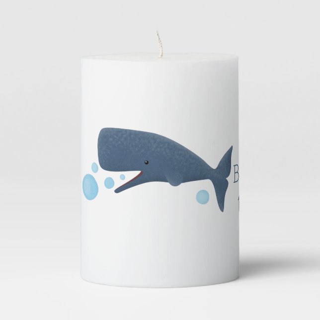 Cute sperm whale blowing bubbles cartoon pillar candle (Front)