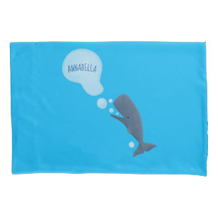Cute sperm whale blowing bubbles cartoon pillow case