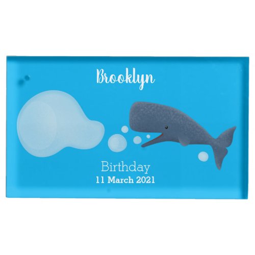 Cute sperm whale blowing bubbles cartoon place card holder