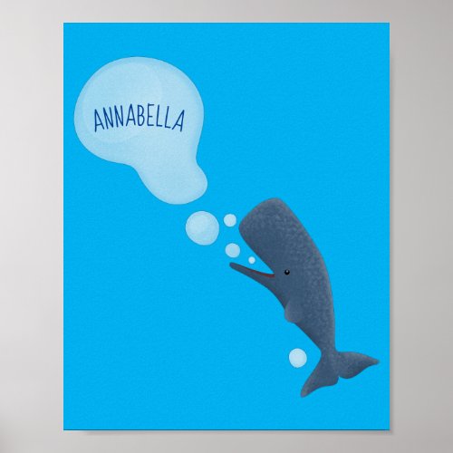 Cute sperm whale blowing bubbles cartoon poster