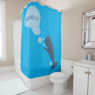 Cute sperm whale blowing bubbles cartoon shower curtain