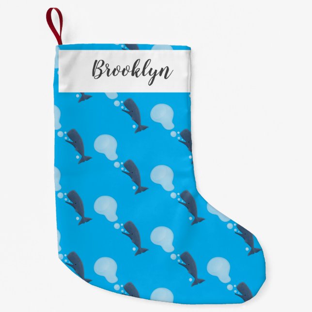 Cute sperm whale blowing bubbles cartoon small christmas stocking (Front)