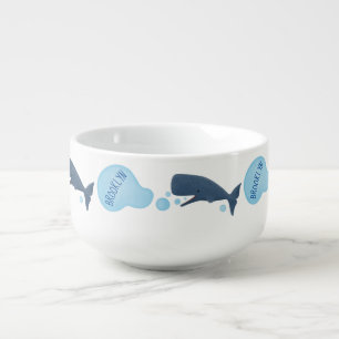 Cute sperm whale blowing bubbles cartoon soup mug