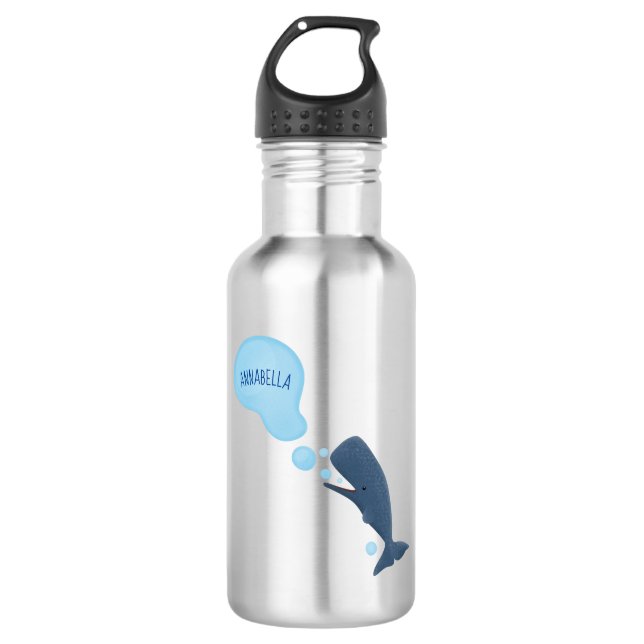 Cute sperm whale blowing bubbles cartoon stainless steel water bottle (Front)