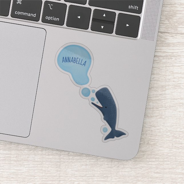 Cute sperm whale blowing bubbles cartoon sticker (Detail)