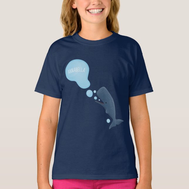 Cute sperm whale blowing bubbles cartoon T-Shirt (Front)