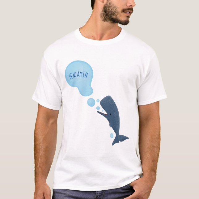 Cute sperm whale blowing bubbles cartoon T-Shirt (Front)