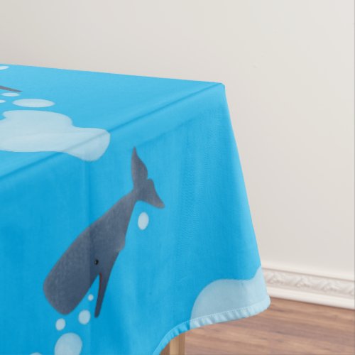 Cute sperm whale blowing bubbles cartoon tablecloth