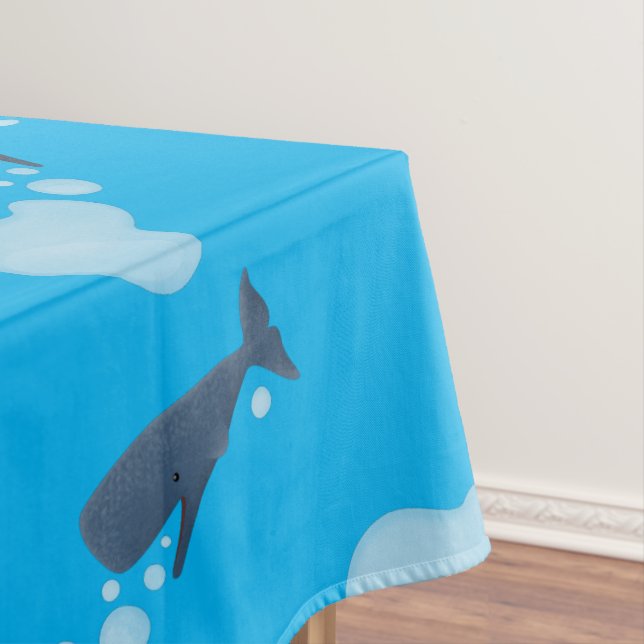 Cute sperm whale blowing bubbles cartoon tablecloth (In Situ)
