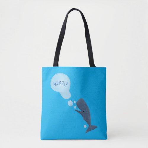 Cute sperm whale blowing bubbles cartoon tote bag