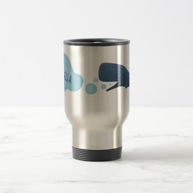 Cute sperm whale blowing bubbles cartoon travel mug (Center)