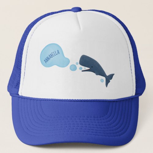 Cute sperm whale blowing bubbles cartoon trucker hat